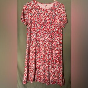 Old Navy Red and Teal Floral Dress ~ SZ M